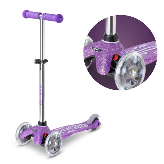 Cамокат Mini Micro Deluxe Блестящий LED сиреневый