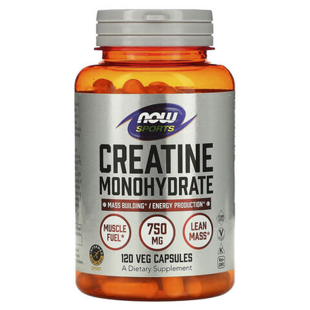 NOW Foods, Sports, моногидрат креатина, 4500 мг, 120 растительных капсул (750 мг в 1 капсуле)