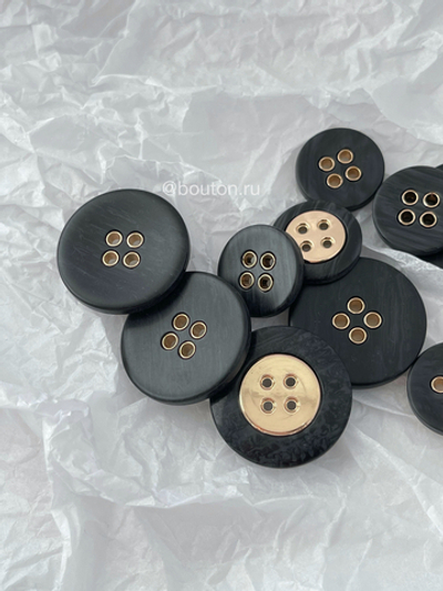 Пуговицы черные на прокол золото