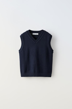 ZARA ТРИКОТАЖНЫЙ ЖИЛЕТ, МОРСКОЙ СИНИЙ