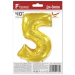 Шар (40"/102 см) Цифра, 5, Золото, в упаковке