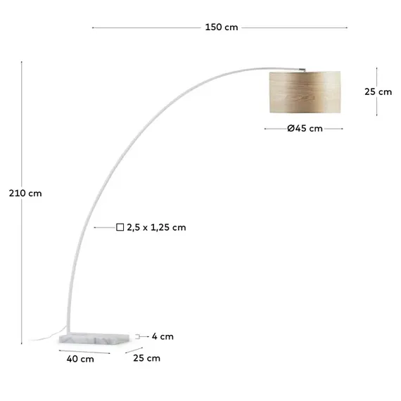 Торшер Juhe 210 см с отделкой из ясеня и мрамора