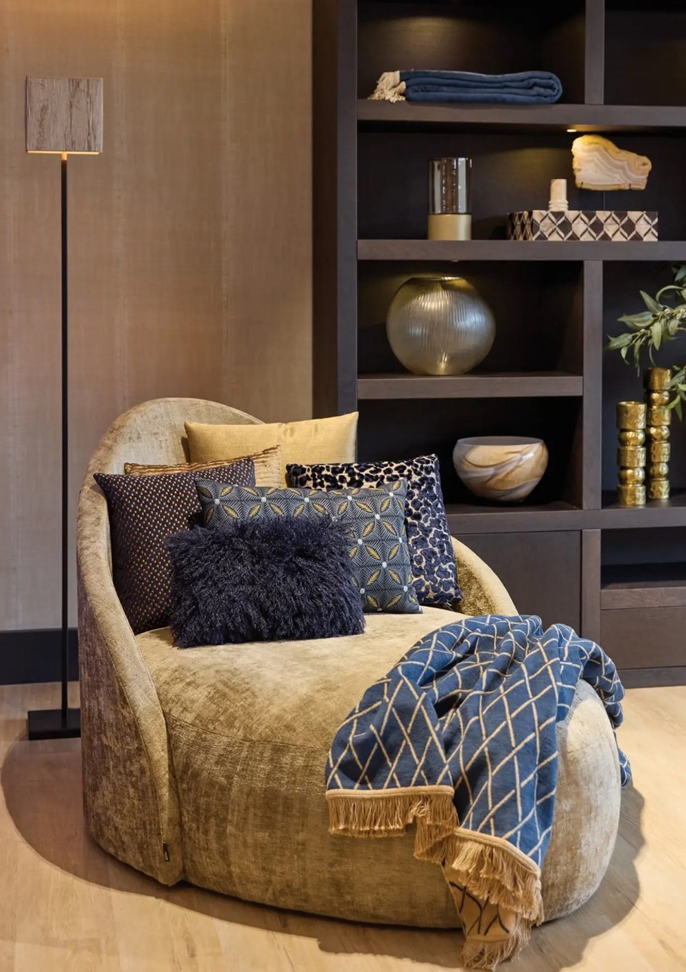 Плед 150x200 Claudi Dias Indigo Gold синий с коричневым