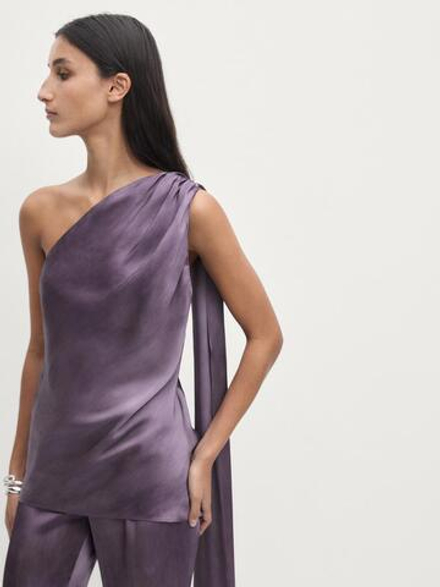 Massimo Dutti Блуза асимметричного кроя, фиолетовый