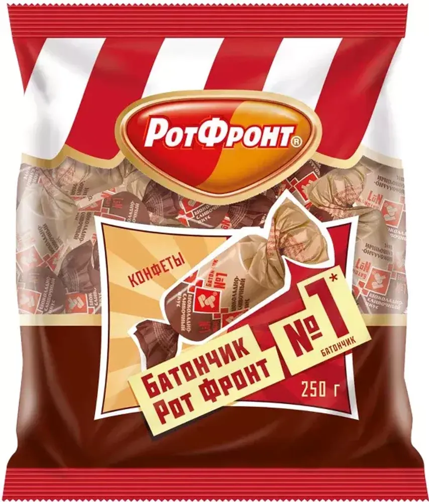 Конфеты Батончик, шоколадно-сливочный, РотФронт, 250 гр