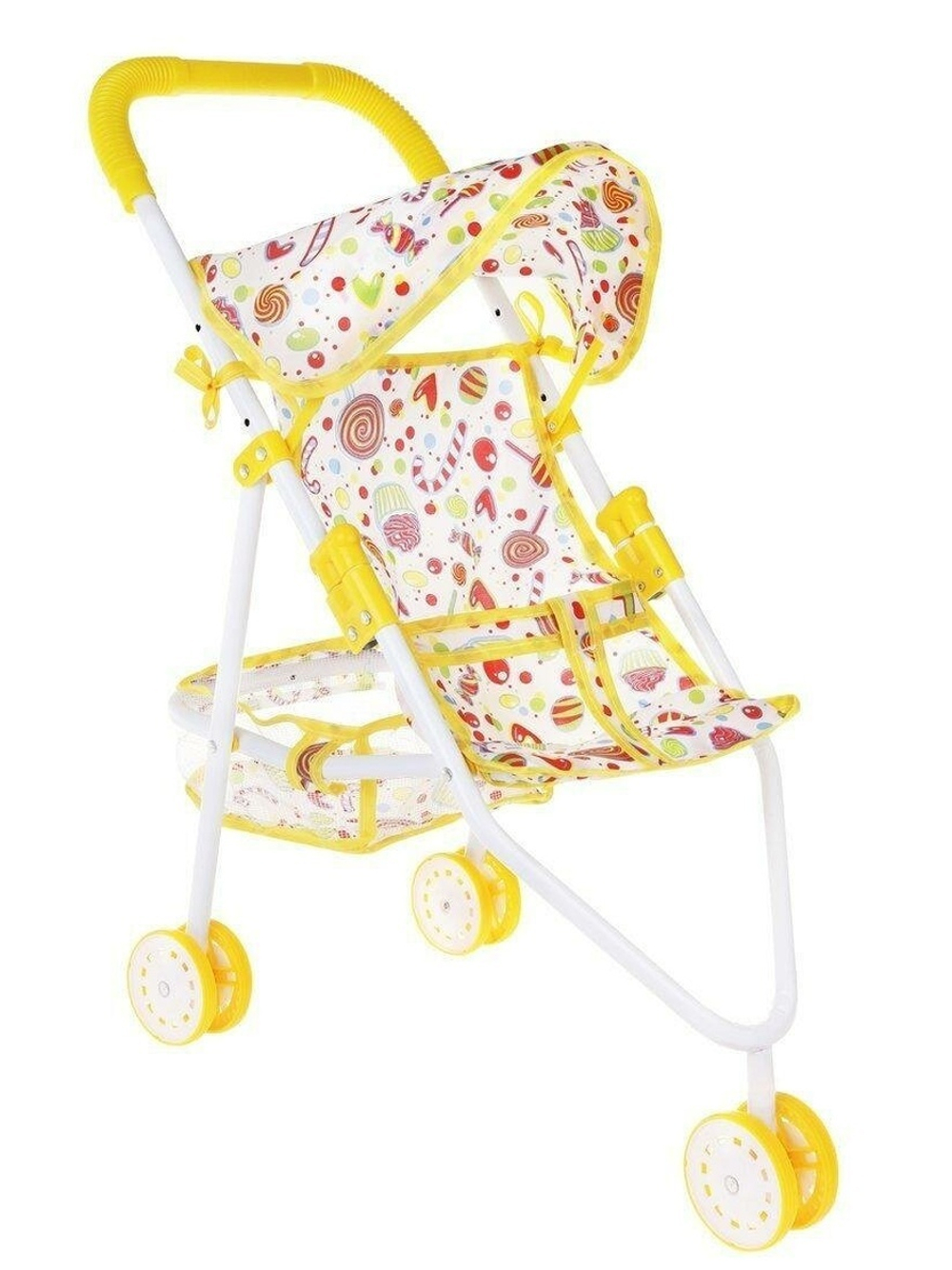 Коляска д/кукол прогулочная "Сладости" с крышей, мет, пакет M1419-14