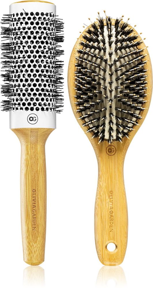 Olivia Garden M щетка для волос из бамбука 1 шт. + 43 мм круглая щетка для волос 1 шт. Bamboo Touch Set