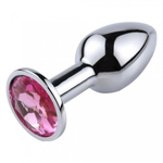Анальная пробка маленькая Alive Anal Pleasure, металл с розовым кристаллом M: 8 х 3,4 см
