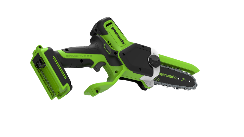 Цепная мини пила аккумуляторная Greenworks GD24CS15, 24V, 15см, бесщеточная, с автоматической смазкой цепи, c АКБ 4Ач и ЗУ ( 2010107UB) в сумке