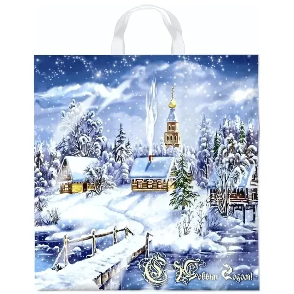 Пакет ПЭ с петлевой ручкой 40+6см(Снежное царство) НГ Интерпак (комплект 25 шт)
