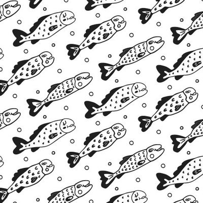 Buy fabric marine animals fish salmon black and white