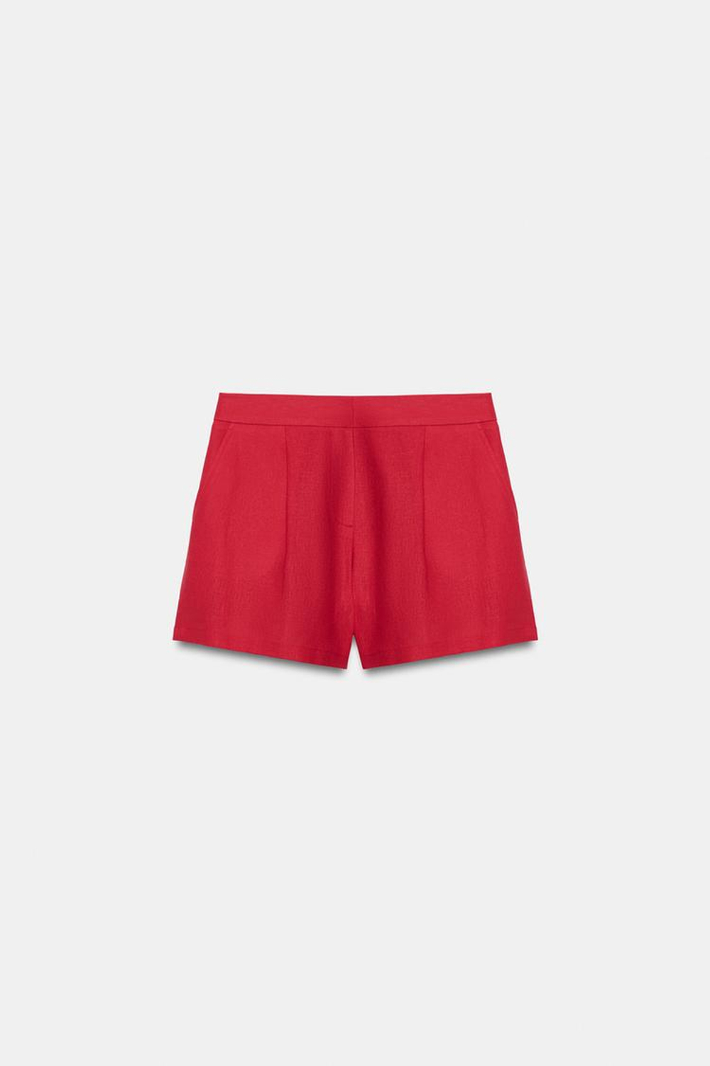 ZARA ШОРТЫ ИЗ ЛЬНА С ЗАЩИПАМИ, КРАСНЫЙ