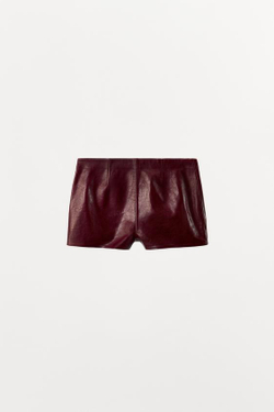 ZARA МИНИ-ШОРТЫ ИЗ 100% КОЖИ, ГРАНАТОВЫЙ