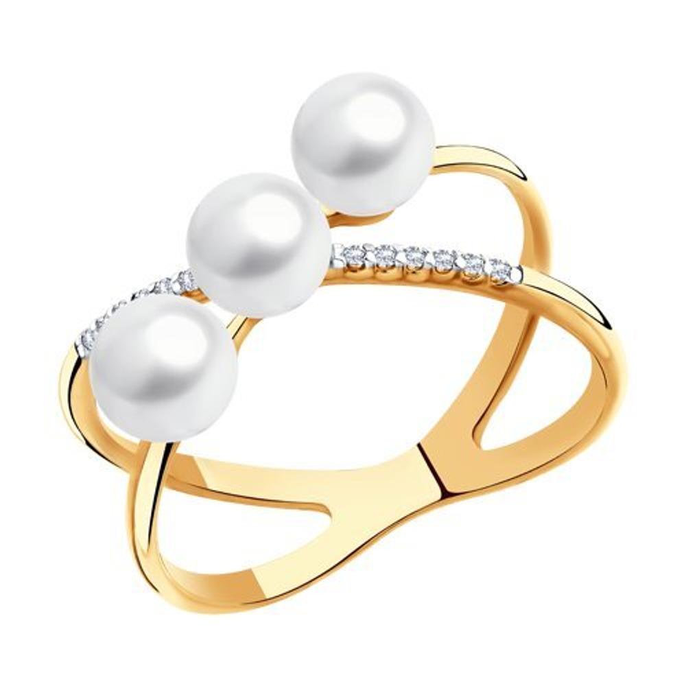 Кольцо из золота 585 пробы с Жемчуг Swarovski и 12 Фианит