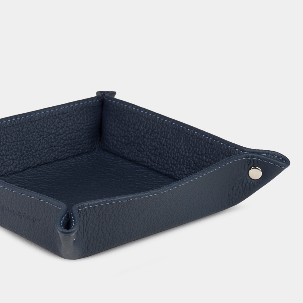 Лоток для мелочей из натуральной кожи теленка, синего цвета
