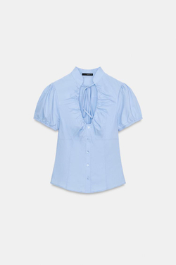 ZARA ТОП ИЗ ПОПЛИНА С ЗАВЯЗКАМИ, ГОЛУБОЙ