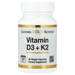 California Gold Nutrition, витамины D3 и К2, 60 растительных капсул