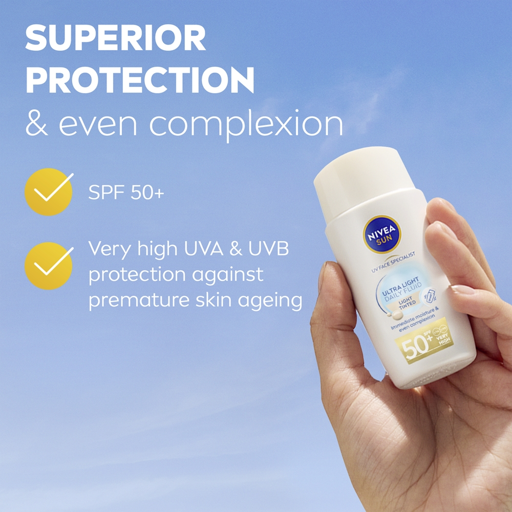 NIVEA SUN Ultra Light - Легкий тонирующий флюид SPF 50+ оттенок Light, 40 ml