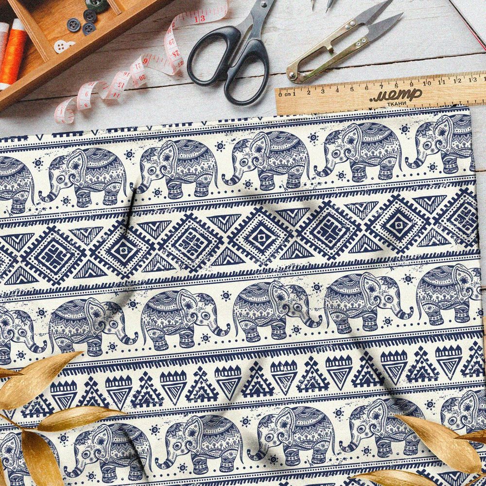 Ткань интерлок слон узорный с геометрическими элементами