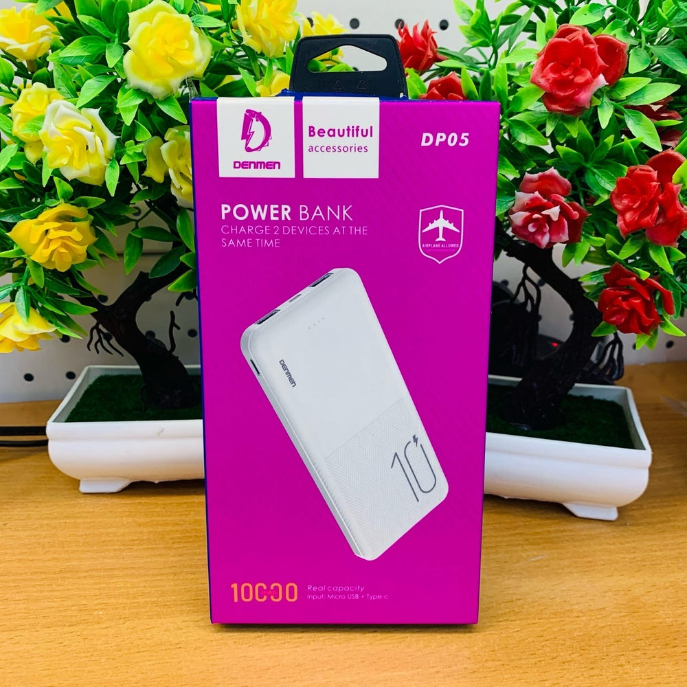 Power Bank 10000mAh, 2 USB, Denmen DP05, белый