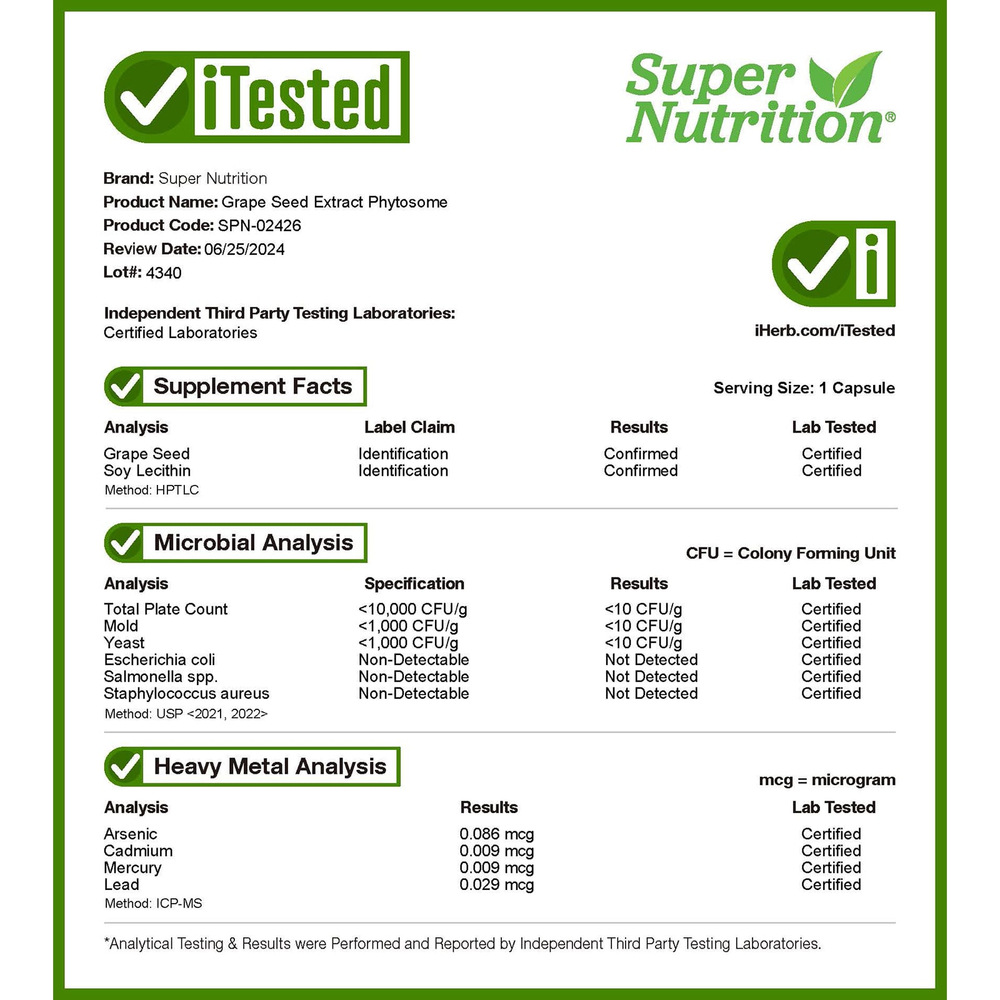 Super Nutrition, фитосомы виноградных косточек, 300 мг, 60 растительных капсул