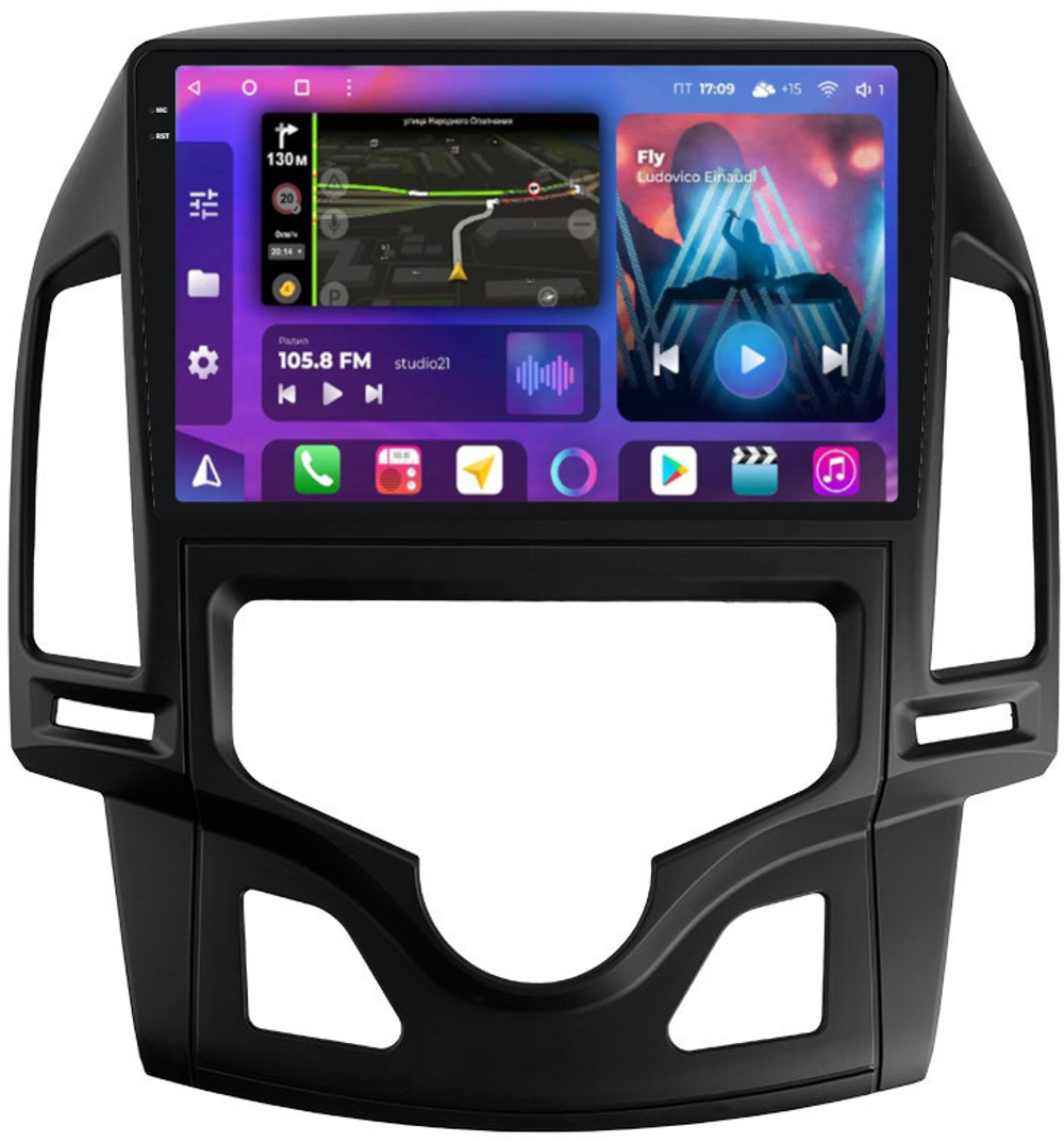 Магнитола для Hyundai i30 1 2007-2012 (климат) - FarCar BM043M-2K монитор 9.5" 2K QLED на Android 14, TS10, 4+32Гб, CarPlay, 4G SIM-слот