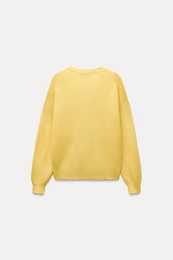 ZARA ОДНОТОННЫЙ КАРДИГАН ИЗ СМЕСОВОЙ ШЕРСТИ, ЖЕЛТЫЙ