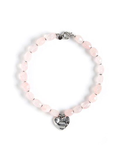 Колье "Crumpled Heart" Розовый кварц Silver