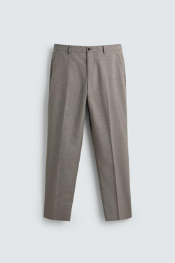 ZARA КОСТЮМНЫЕ БРЮКИ REGULAR FIT ИЗ РЕЛЬЕФНОЙ ТКАНИ, БЕЖЕВЫЙ