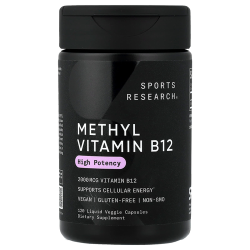 Sports Research, метил витамин B12, 2000 мкг, 120 растительных капсул с жидкостью