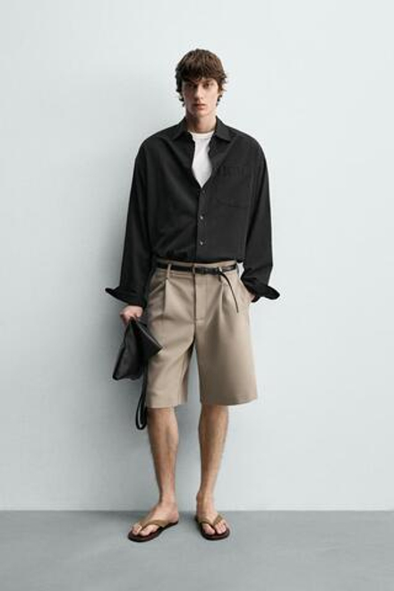 ZARA СВОБОДНЫЕ ШОРТЫ СО СКЛАДКАМИ, СВЕТЛЫЙ РЫЖЕВАТО-КОРИЧНЕВЫЙ