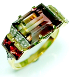 Кольцо Эстерелла золото 750, турмалин, бриллианты, сапфиры