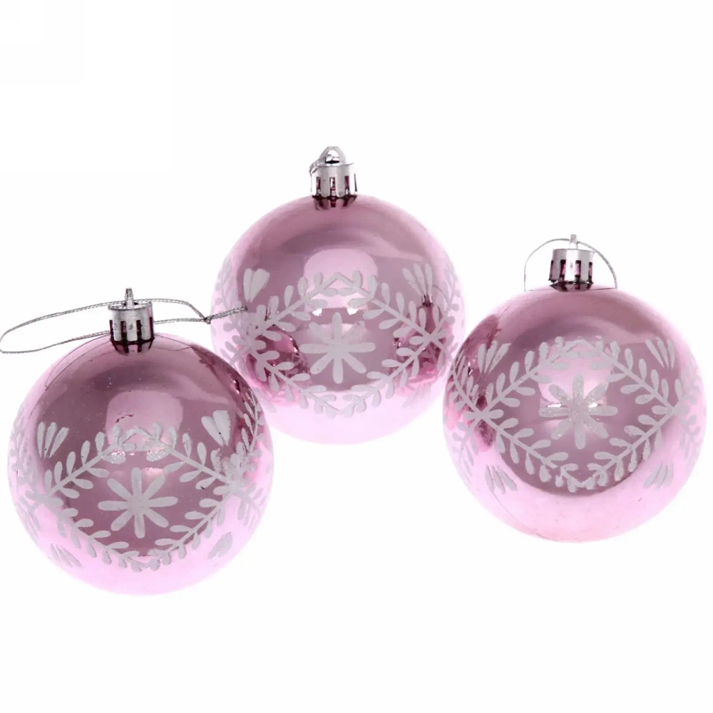 Новогодние шары 7см (набор 3шт) «Хвойные веточки», розовый