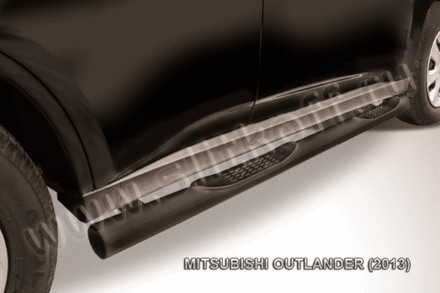 Пороги стальные Mitsubishi Outlander (2012-2015) d76 с проступями (черные)