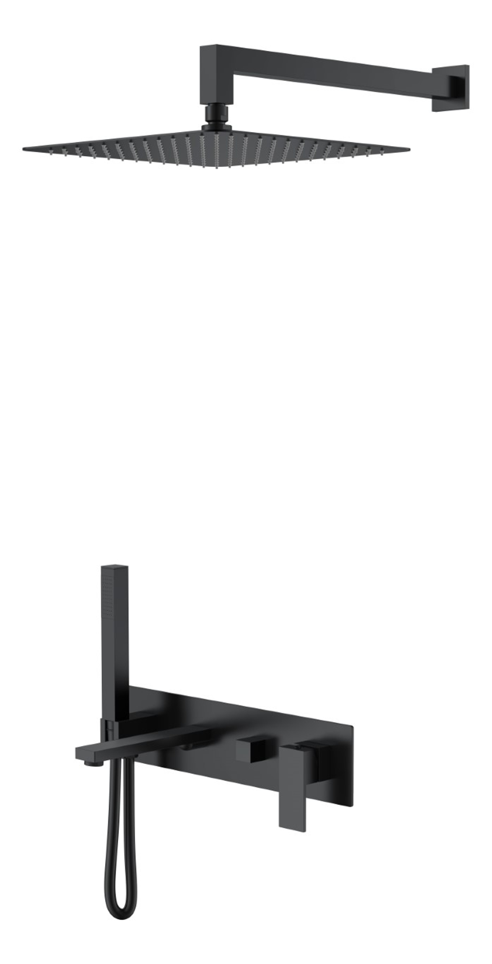Смеситель встроенный + верхний+ ручной душ Qubic Matt Black с изливом