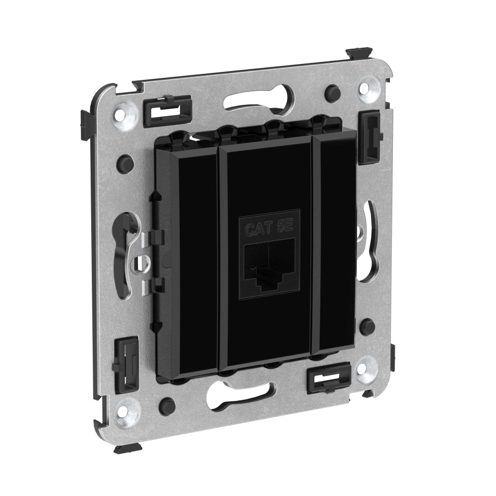 Компьютерная розетка RJ-45 без шторки в стену, кат.5е одинарная, "Avanti", "Черный квадрат"