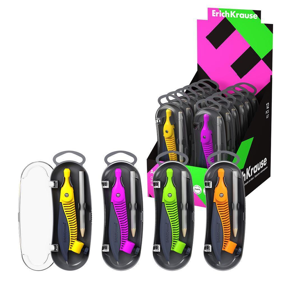 Циркуль пластиковый 122мм, с карандашом, пенал "Accent" (ErichKrause)