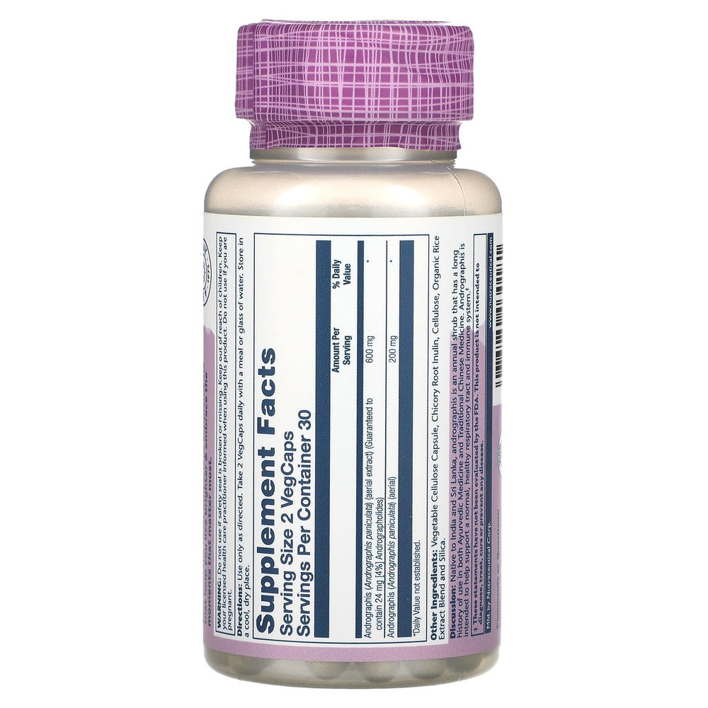 Solaray, Vital Extracts, андрографис, 60 капсул на растительной основе