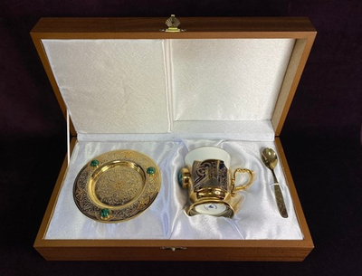 Кофейная пара Малахит, золото