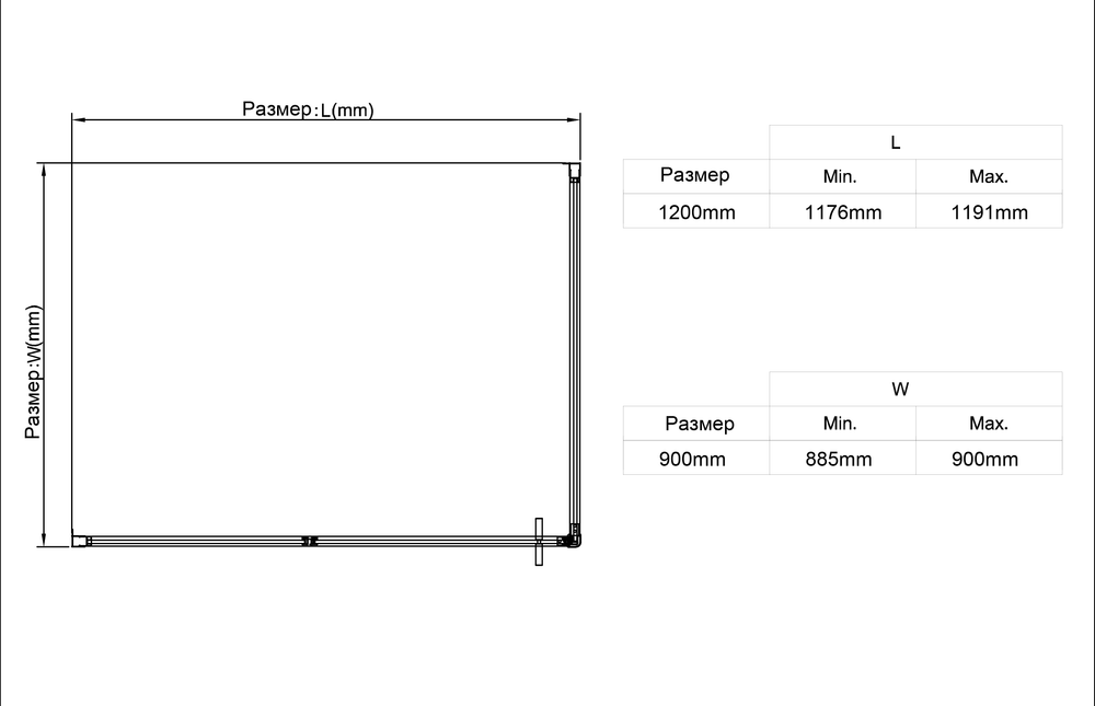 Душевой уголок Slim 8mm VSR-4SLP9012CLGM, 1200*900, вороненая сталь, стекло прозрачное