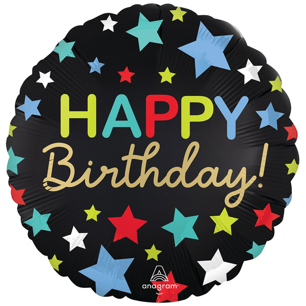 Шар Фольгированный Звезды разноцветные (Черный)