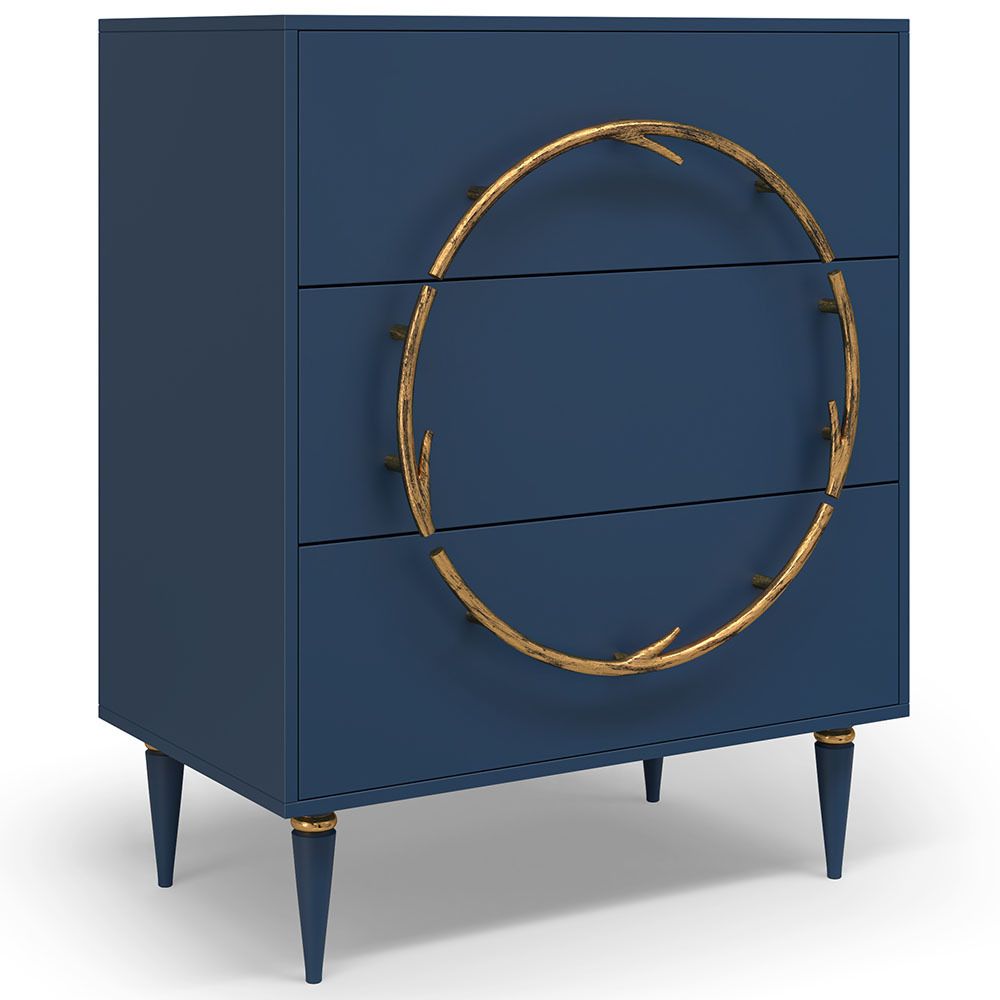 Комод Арт Колор matte Классик Голд с 3 ящиками Королевский синий матовый