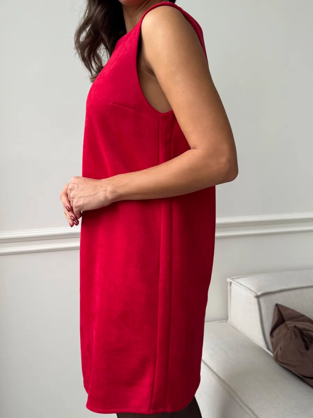 Платье праздничное офисное замшевое сарафан А силуэт