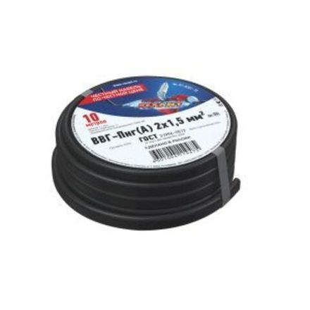 Кабель силовой медный ВВГ-Пнг(А) 2x1,5 мм², длина 10 метров, ГОСТ 31996-2012, ТУ 16-705.499-2010 REX