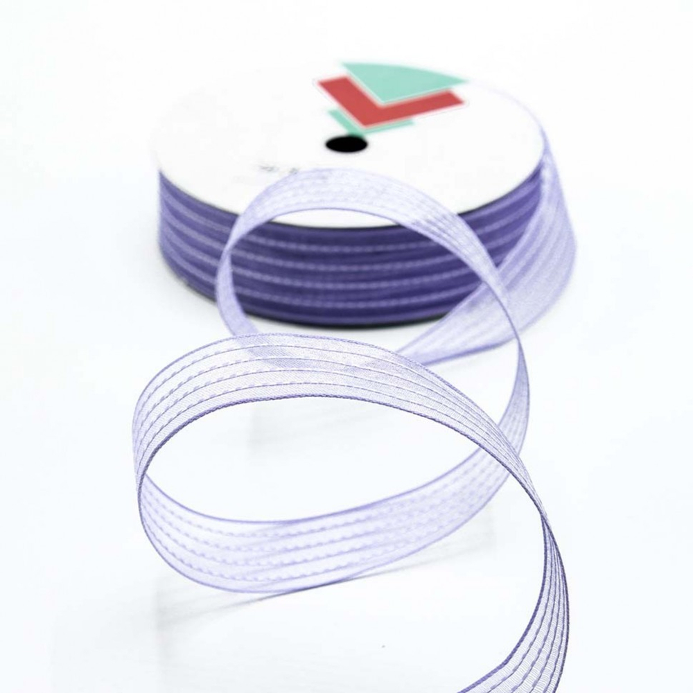 Лента Органза 2,5см х 22м в полоску (Люкс) (Сиреневый)