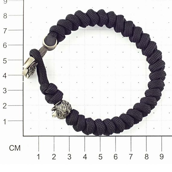 Браслет из чёрного паракорда с молотом Тора Мьёльнир и медведем из мельхиора, фото 4