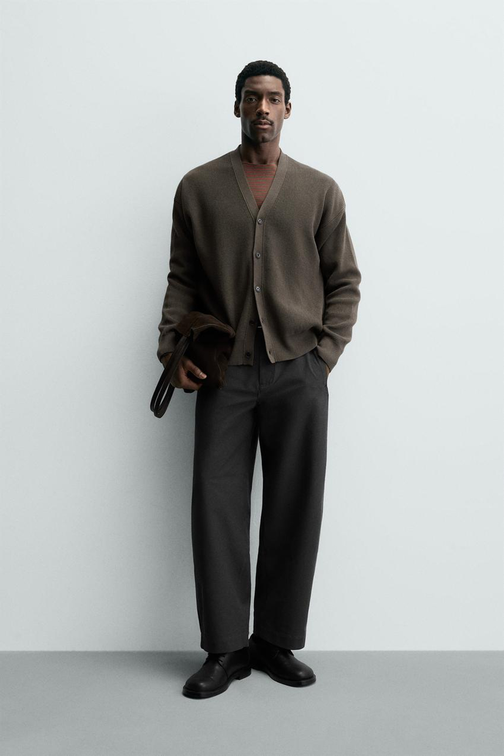 ZARA КАРДИГАН ИЗ РЕЛЬЕФНОГО ХЛОПКА, КОРИЧНЕВЫЙ