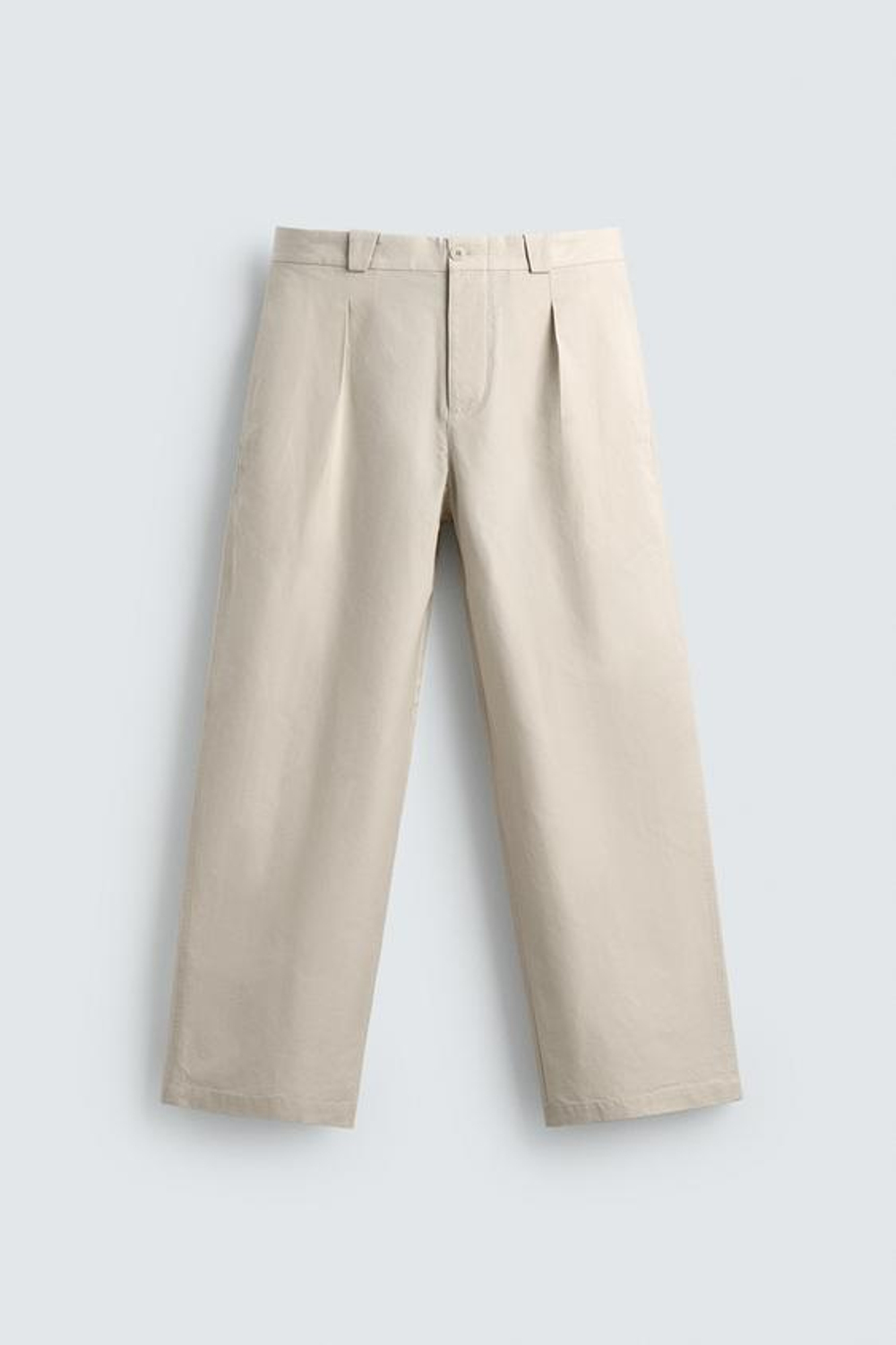 ZARA БРЮКИ STRAIGHT FIT ИЗ ХЛОПКА И ЛИОЦЕЛЛА, ПЕСОЧНЫЙ