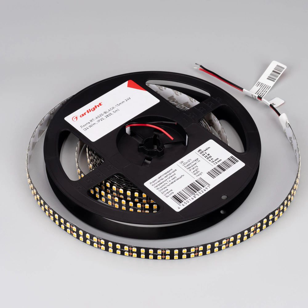 Светодиодная лента RT-A320-BLACK-15mm 24V Day4000 (24 W/m, IP20, 2835, 5m) (Arlight, высок.эфф.150 лм/Вт) 032608(2)