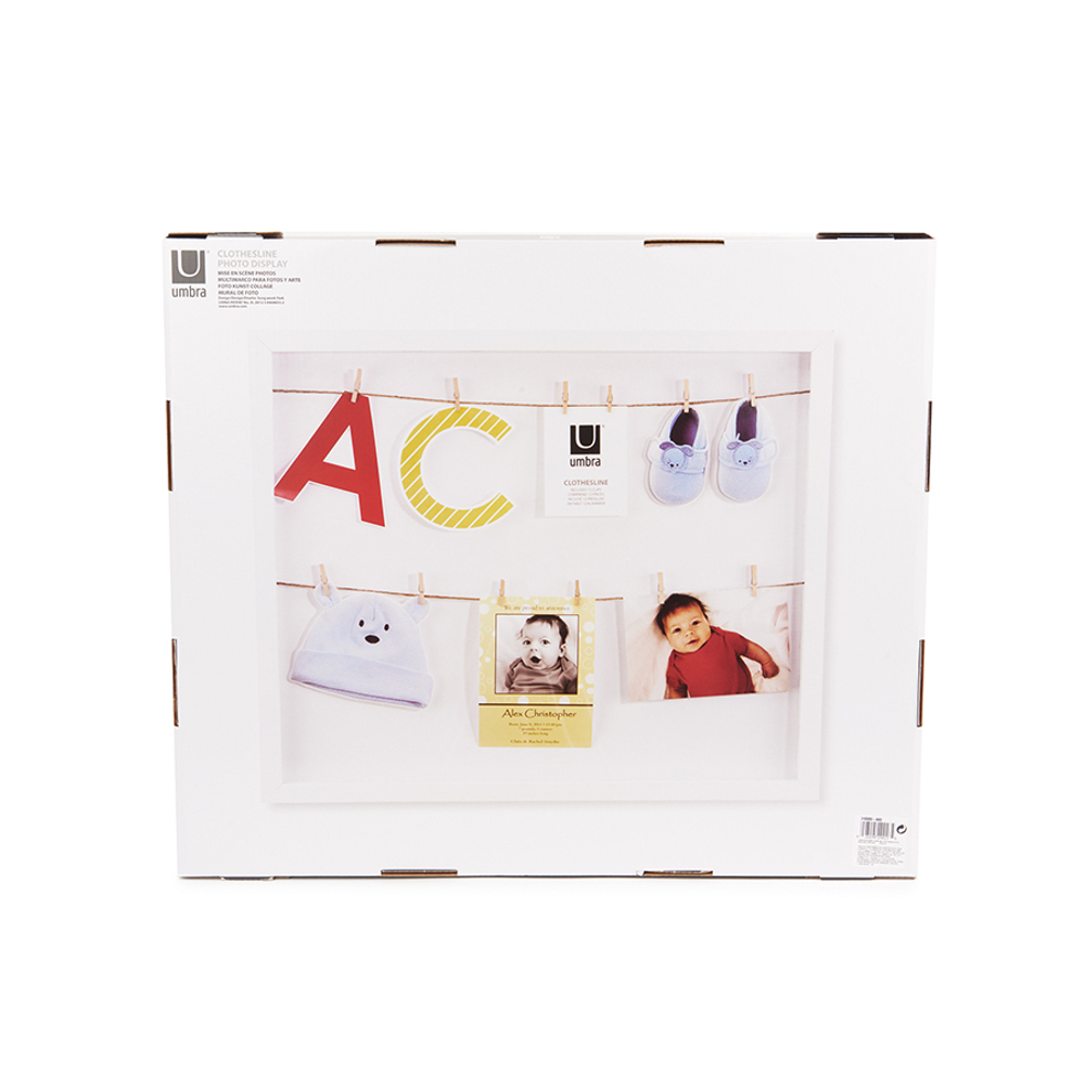 Панно с зажимами для 12 фотографий clothesline белое